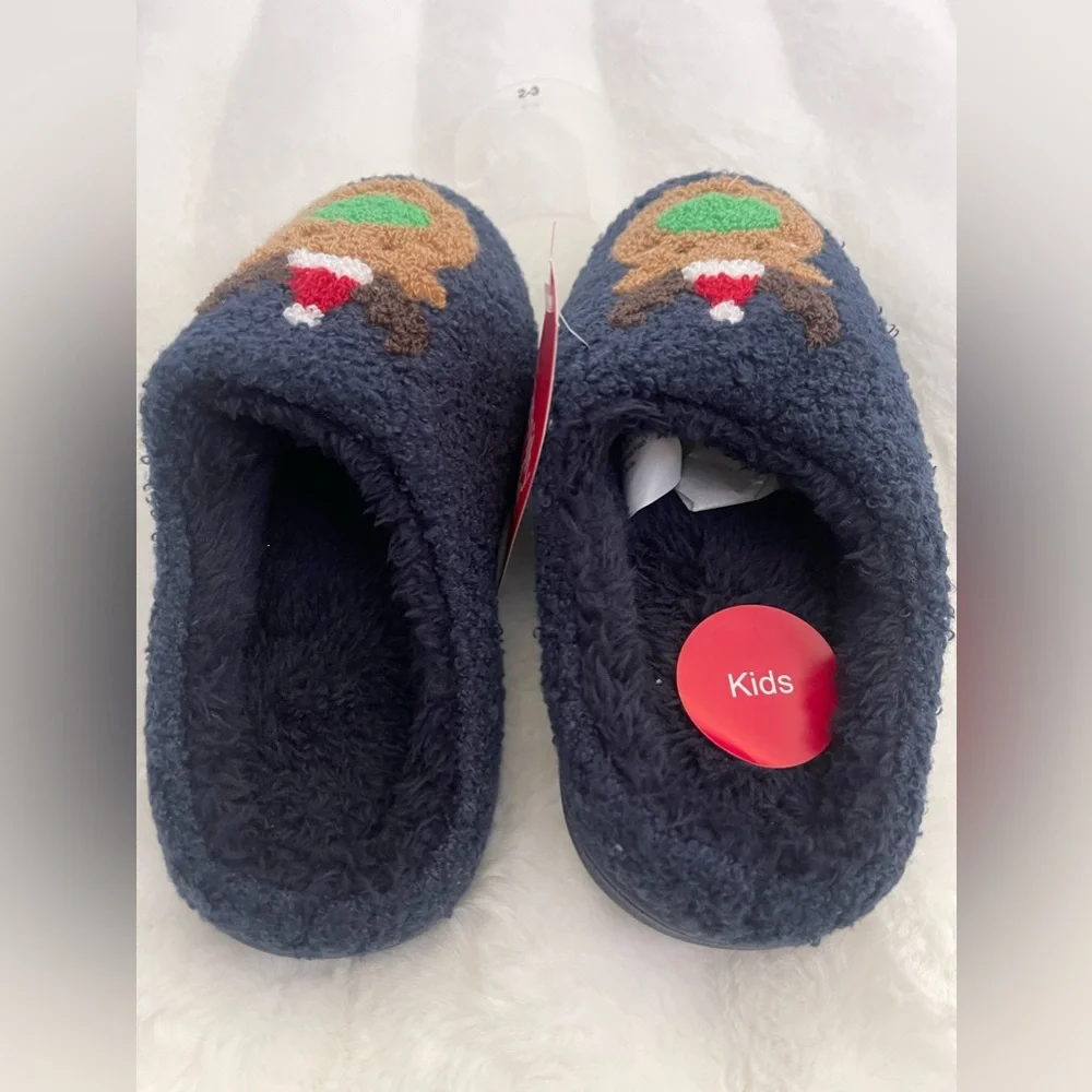 FAMILY PAJAMAS Big Kid's Reindeer Closed-Toe Slippers Size 2-3 Navy